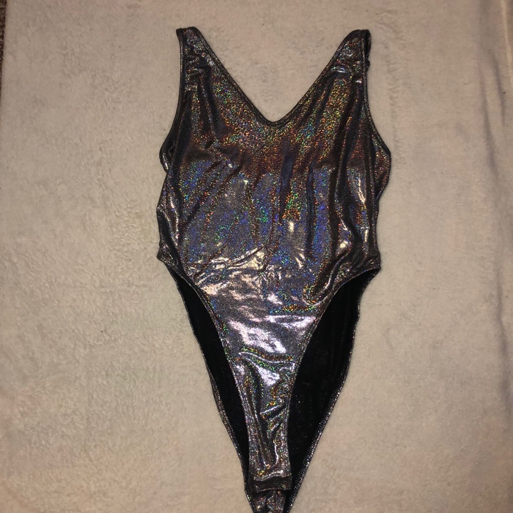 charlotte russe silver holographic bodysuit